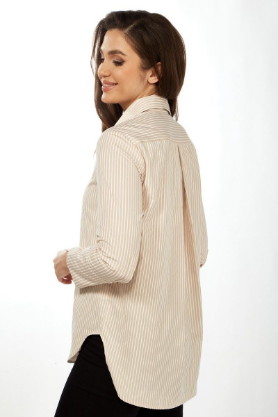 Бежевую рубашку из хлопка с кокеткой и складками Felice Woman 2364 - фото 8