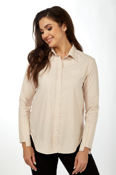 Бежевую рубашку из хлопка с кокеткой и складками Felice Woman 2364 - фото 2