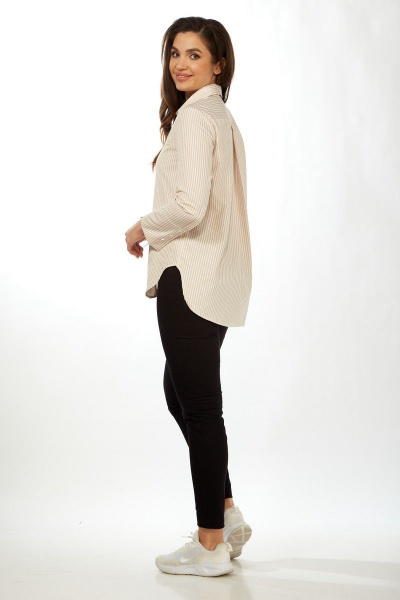 Бежевую рубашку из хлопка с кокеткой и складками Felice Woman 2364 - фото 11