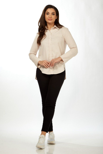 Бежевую рубашку из хлопка с кокеткой и складками Felice Woman 2364 - фото 10