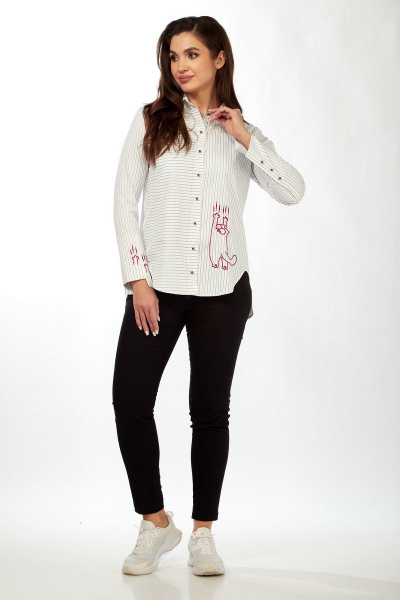 Белую рубашку с вышивкой и кокеткой Felice Woman 2366-1 - фото 6
