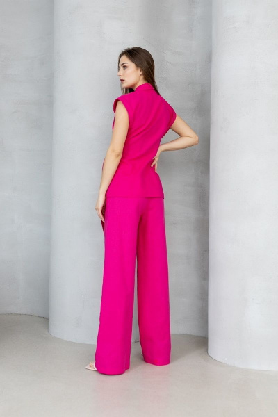Летний костюм из льна с жилетом на запах и брюками палаццо Atelero 1001 розовая_фуксия - фото 2