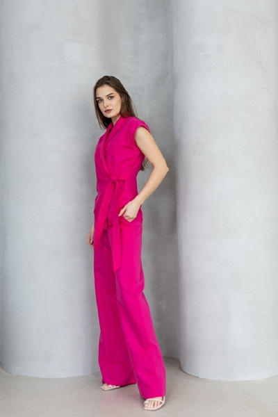 Летний костюм из льна с жилетом на запах и брюками палаццо Atelero 1001 розовая_фуксия - фото 3