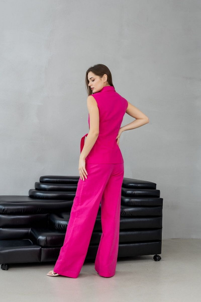 Льняной костюм: брюки палаццо и жилет на запах Atelero 1015 розовая_фуксия - фото 3