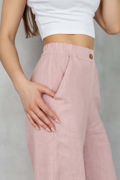 Брюки палаццо из льна с высокой посадкой и резинкой Atelero 1056 розовая_пудра - фото 4