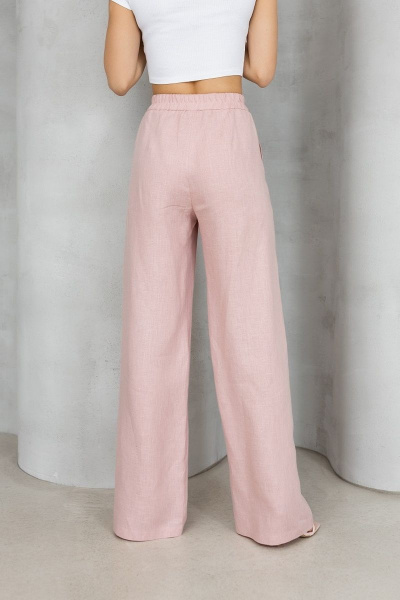 Брюки палаццо из льна с высокой посадкой и резинкой Atelero 1056 розовая_пудра - фото 3