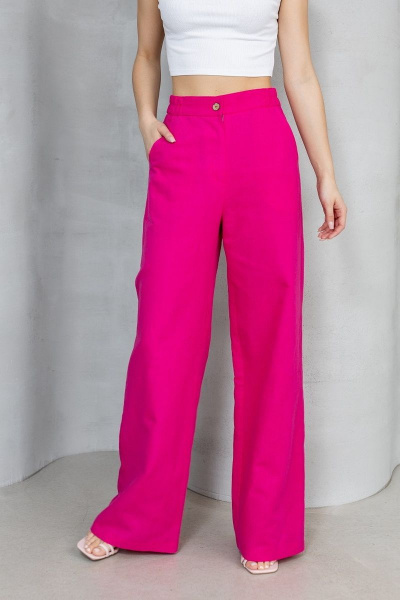 Льняные брюки палаццо изумительной посадки и мягкой обработки Atelero 1056 розовая_фуксия - фото 1