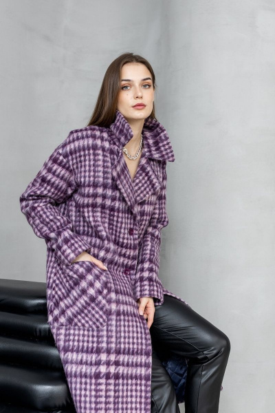 Пальто из шерстяной пальтовой ткани с накладными карманами Atelero 1066 сирень - фото 5