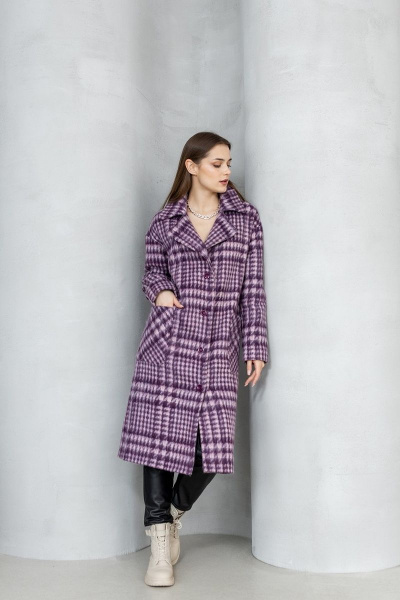 Пальто из шерстяной пальтовой ткани с накладными карманами Atelero 1066 сирень - фото 4