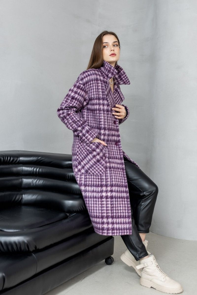 Пальто из шерстяной пальтовой ткани с накладными карманами Atelero 1066 сирень - фото 1