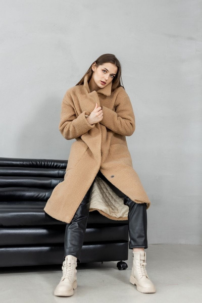 Демисезонное пальто из искусственного меха Atelero 1066 кориченевый - фото 5