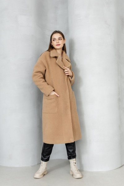 Демисезонное пальто из искусственного меха Atelero 1066 кориченевый - фото 1