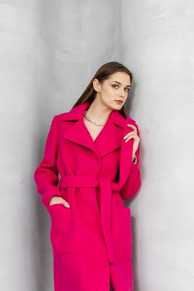 Классическое демисезонное пальто из шерстяной ткани с воротником Atelero 1034 фуксия - фото 6