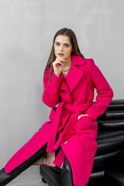 Классическое демисезонное пальто из шерстяной ткани с воротником Atelero 1034 фуксия - фото 4