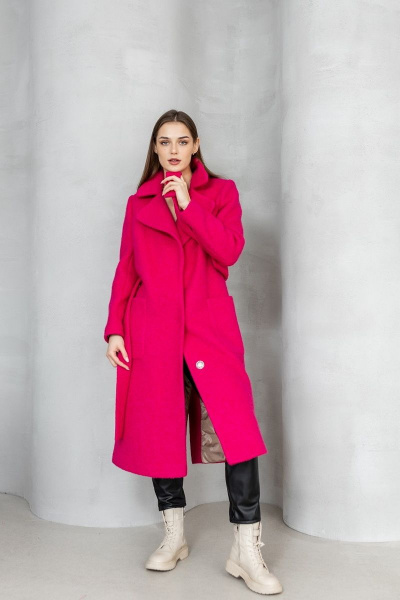 Классическое демисезонное пальто из шерстяной ткани с воротником Atelero 1034 фуксия - фото 3