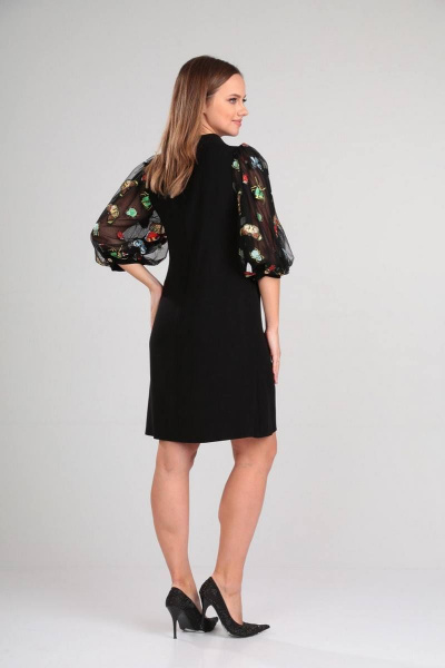 Классическое платье А-силуэта с пышными рукавами и молнией Gamma Gracia 521 черный-жуки-бабочки - фото 5