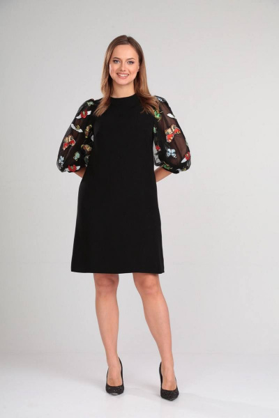 Классическое платье А-силуэта с пышными рукавами и молнией Gamma Gracia 521 черный-жуки-бабочки - фото 3
