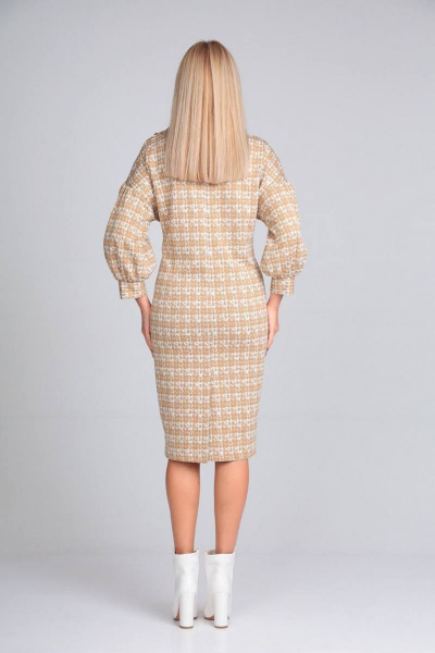 Платье и ремень в стиле кэжуал из трикотажа с складками Gamma Gracia 600 бежевый-клетка - фото 3