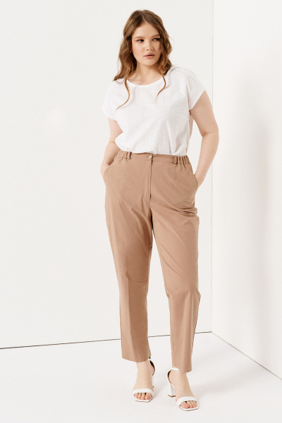 Брюки с высокой талией из хлопка для женственных образов Панда 103260w бежевый - фото 1