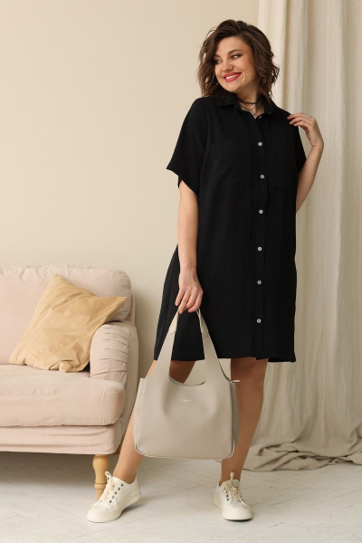 Летнее платье А-силуэта из текстиля BegiModa 1007 черный - фото 2