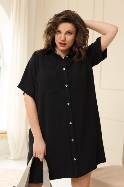 Летнее платье А-силуэта из текстиля BegiModa 1007 черный - фото 1