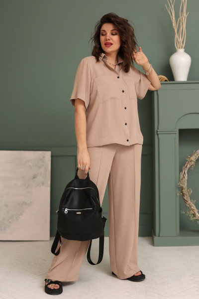 Летние брюки палаццо из мягкого текстиля BegiModa 6018 кэмел - фото 2