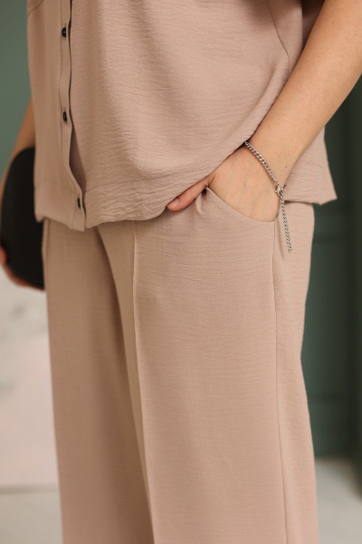 Летние брюки палаццо из мягкого текстиля BegiModa 6018 кэмел - фото 4