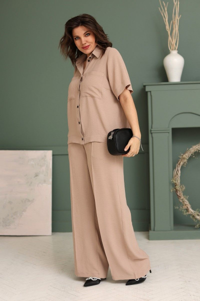 Летние брюки палаццо из мягкого текстиля BegiModa 6018 кэмел - фото 1