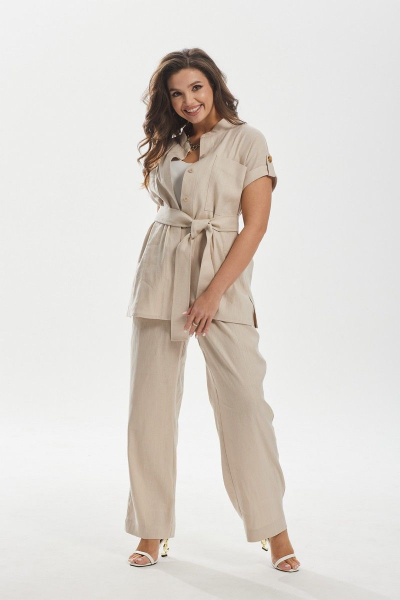 Блуза и брюки леновые на каждый день с разрезами MALI 723-007 беж - фото 2
