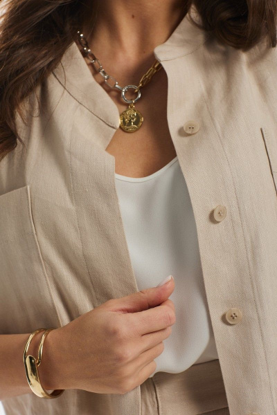 Блуза и брюки леновые на каждый день с разрезами MALI 723-007 беж - фото 9