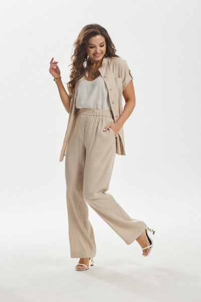 Блуза и брюки леновые на каждый день с разрезами MALI 723-007 беж - фото 6