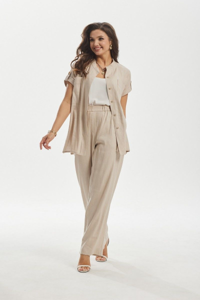 Блуза и брюки леновые на каждый день с разрезами MALI 723-007 беж - фото 5