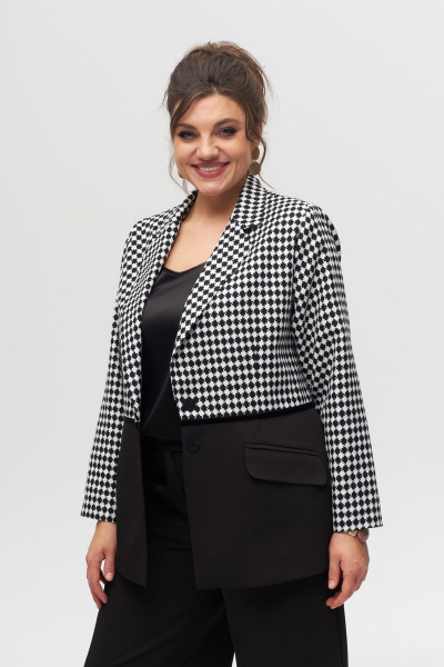 Демисезонный женский костюм из жакета и брюк палаццо Anelli 1318 черно-белый - фото 2