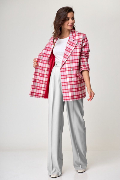 Стильный оверсайз жакет в клетку из шерстяной ткани Anelli 937 красный_клетка - фото 4