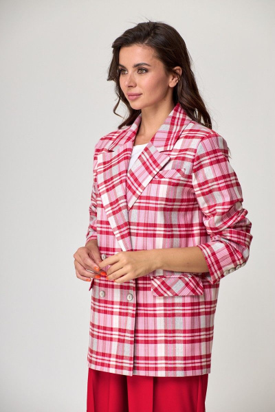 Стильный оверсайз жакет в клетку из шерстяной ткани Anelli 937 красный_клетка - фото 2