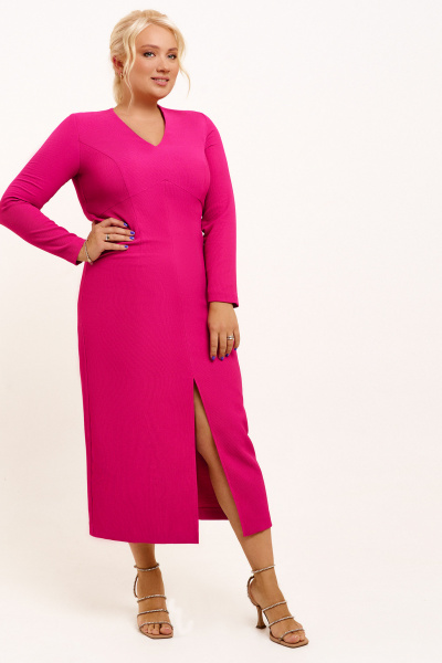 Теплое прямое платье со шлейками и разрезом спереди Панда 123480w фуксия - фото 1