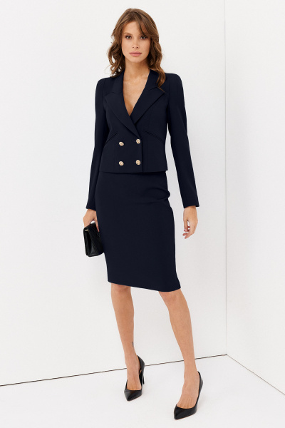Деловой синий костюм с жакетом и юбкой на межсезонье Панда 135110w синий - фото 1