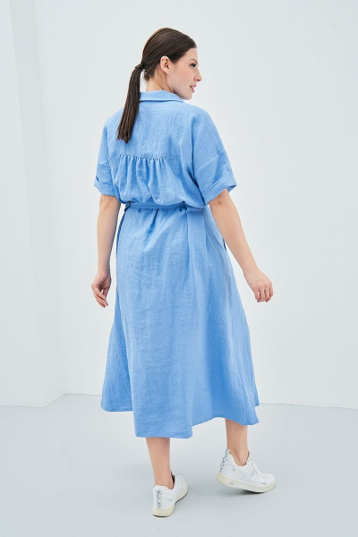 Свободное платье из льна с карманами, центральной застежкой и поясом Art Ribbon M3618P_1 - фото 4