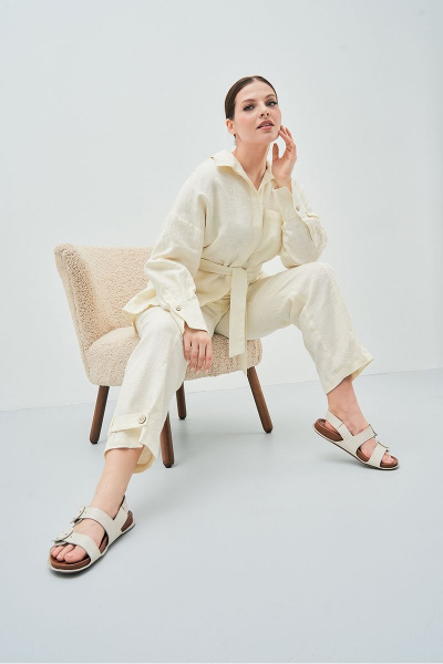 Леновый белый костюм из брюк и рубашки для лета Art Ribbon M3806 - фото 7