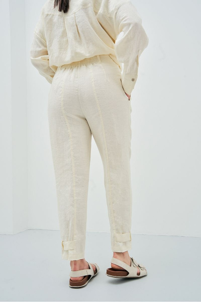 Леновый белый костюм из брюк и рубашки для лета Art Ribbon M3806 - фото 6