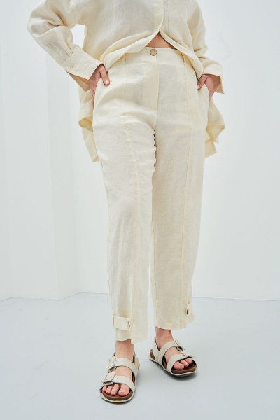 Леновый белый костюм из брюк и рубашки для лета Art Ribbon M3806 - фото 5
