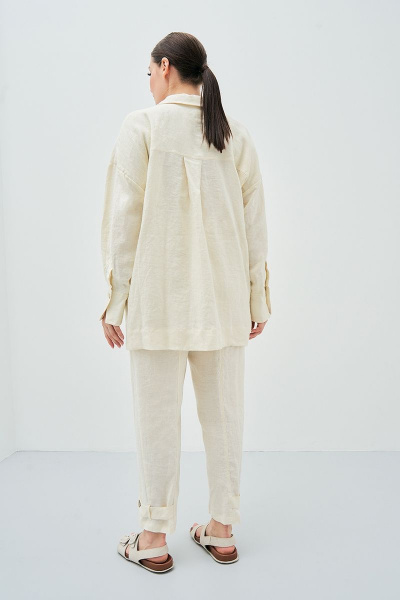 Леновый белый костюм из брюк и рубашки для лета Art Ribbon M3806 - фото 2