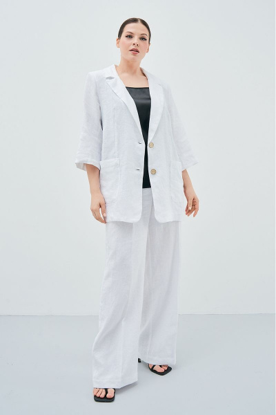 Белый льняной костюм с жакетом и брюками на каждый день Art Ribbon M3813 - фото 8