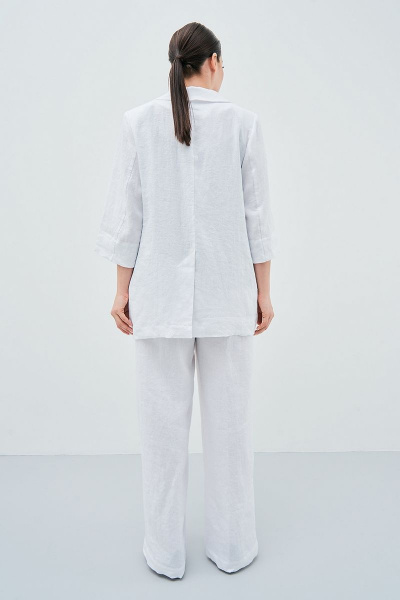Белый льняной костюм с жакетом и брюками на каждый день Art Ribbon M3813 - фото 3