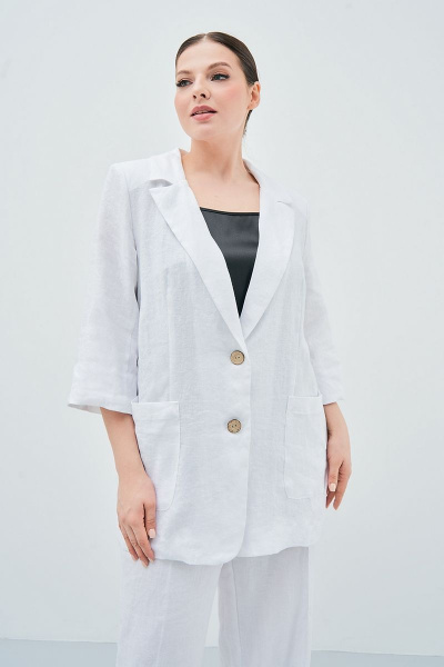 Белый льняной костюм с жакетом и брюками на каждый день Art Ribbon M3813 - фото 2
