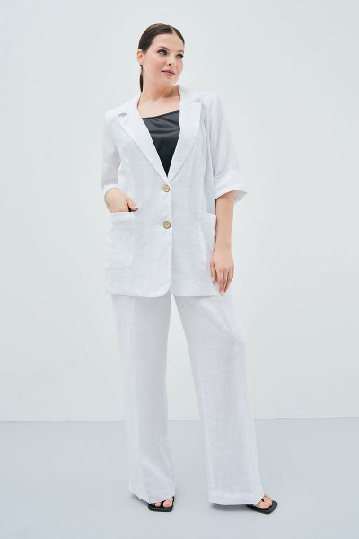Белый льняной костюм с жакетом и брюками на каждый день Art Ribbon M3813 - фото 1