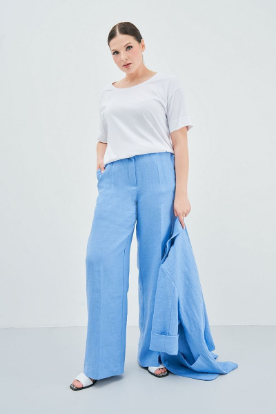 Леновый голубой костюм с жакетом и свободными брюками Art Ribbon M3813_1 - фото 6