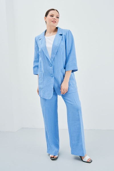 Леновый голубой костюм с жакетом и свободными брюками Art Ribbon M3813_1 - фото 1