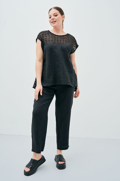 Брюки укороченные из льна с карманами и застежкой на тесьму Art Ribbon M3814B_2 - фото 3