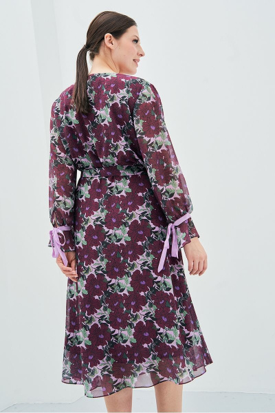 Яркое платье из шелка с рукавами-завязками и V-образным вырезом Art Ribbon M3874P - фото 4
